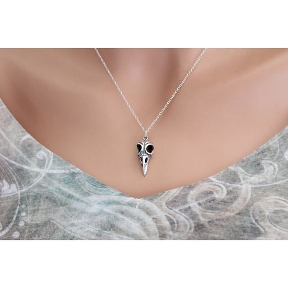 Sterling Silver Large Bird Skull Charm Necklace,Sterling Silver Bird Skull Charm - Picture 1 of 8